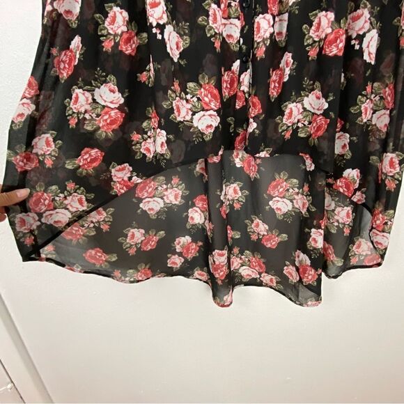 Torrid Hi-Lo Floral Tunic Top‎ Black & Pink women’s Size 1X Sheer 3/4 Sleeve - Picture 11 of 14